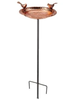 Pure Copper Bird Bath With Two Copper Birds And Multipronged Garden Pole -OW Garden Decor Shop 3 4 crop 8613378 06v
