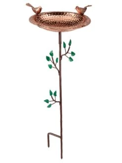 Pure Copper Bird Bath With Two Copper Birds And Tree Multipronged Garden Pole -OW Garden Decor Shop 3 4 crop 8613379 04v