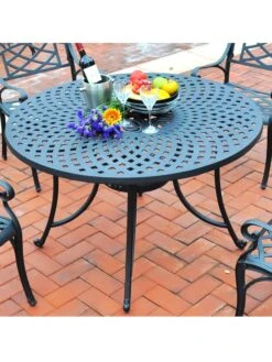 Crosley Sedona Cast Aluminum Dining Table -OW Garden Decor Shop 8599662 02v crosley sedona cast aluminum dining table 46 inch round black