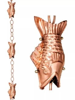 Fish Pure Copper Rain Chain, 8.5' -OW Garden Decor Shop 8600209 03V tif