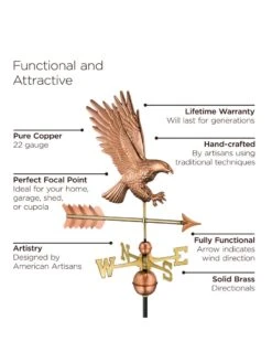 Bald Eagle Copper Weathervane -OW Garden Decor Shop 8600276 02v