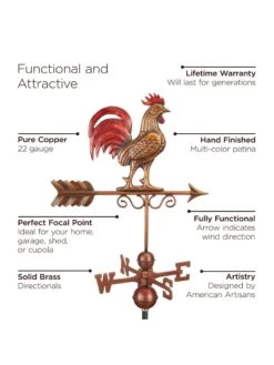 Bantam Rooster Copper Weathervane 11 Bantam Rooster Copper Weathervane -OW Garden Decor Shop 8600280 05v
