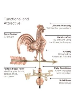 Rooster Copper Weathervane -OW Garden Decor Shop 8600283 02v