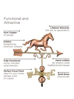 Galloping Horse Copper Weathervane -OW Garden Decor Shop 8600346 03v