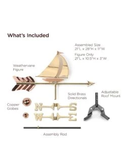 Sailboat Cottage Copper Weathervane With Roof Mount -OW Garden Decor Shop 8600347 01v