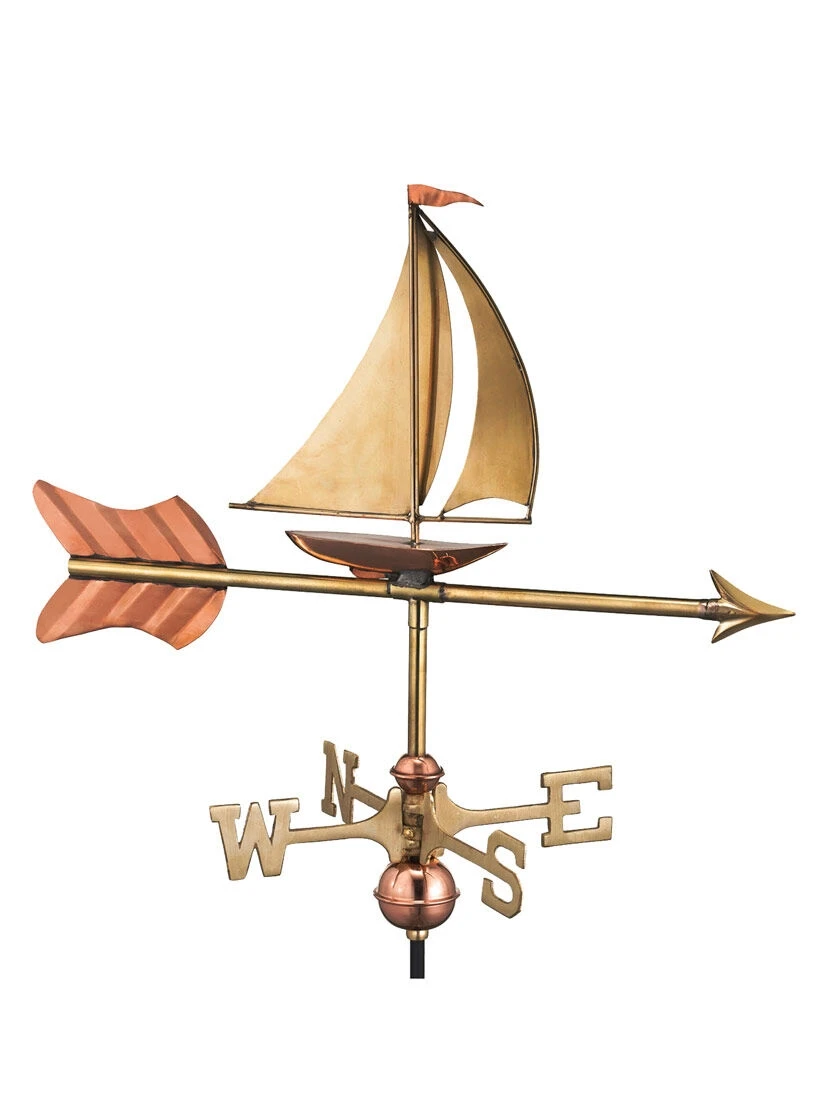 Sailboat Garden Copper Weathervane With Pole 1 Sailboat Garden Copper Weathervane With Pole