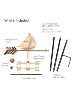 Sailboat Garden Copper Weathervane With Pole 6 Sailboat Garden Copper Weathervane With Pole -OW Garden Decor Shop 8600348 02v