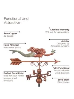 Little Mermaid Copper Weathervane -OW Garden Decor Shop 8600350 01v