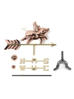 Flying Pig Cottage Copper Weathervane With Roof Mount -OW Garden Decor Shop 8600376 03v