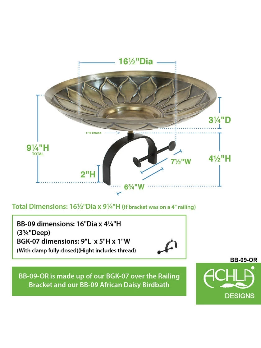 Achla Designs African Daisy Birdbath With Over-the-Rail Bracket 2 Achla Designs African Daisy Birdbath With Over-the-Rail Bracket - Image 2