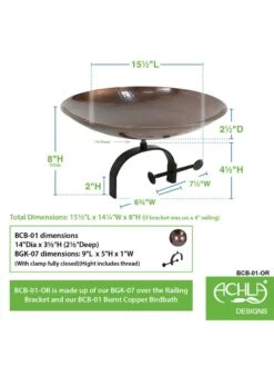 Achla Designs Burnt Copper Birdbath With Over-the-Rail Bracket -OW Garden Decor Shop 8609301 03v