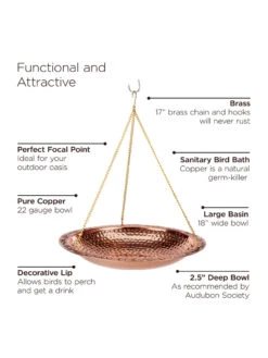 Copper Hanging Birdbath, 18" -OW Garden Decor Shop 8612268 04v