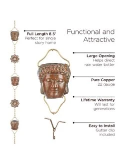 Buddha Copper Rain Chains, 8.5' -OW Garden Decor Shop 8612737 03v