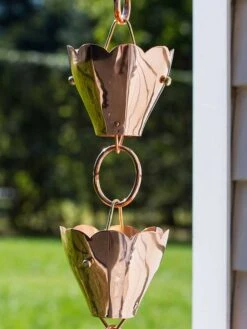 Tulip Pure Copper Rain Chain, 8.5' -OW Garden Decor Shop 8612740 02v