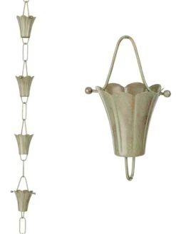 Fluted Flower Pure Copper Rain Chain, 8.5' -OW Garden Decor Shop 8612742 02v