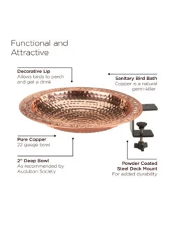 Pure Copper Bird Bath Deck Mount -OW Garden Decor Shop 8613381 05v