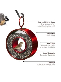 Circle Fly-Thru™ Bird Feeder With A Ruby Red Finish 7 Circle Fly-Thru™ Bird Feeder With A Ruby Red Finish -OW Garden Decor Shop 8613383 03v